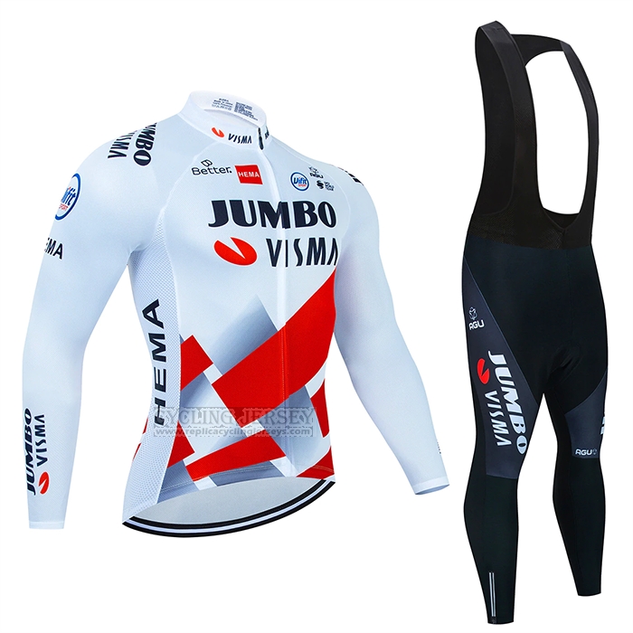 2023 Cycling Jersey Jumbo Visma Red White Long Sleeve and Bib Short